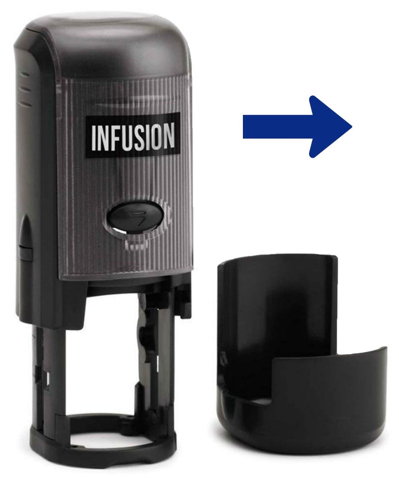 Infusion ختم مطاطي دائري ذاتي الحبر بسهم يمين (3/4 بوصة قطر) - حبر أزرق - Image 1